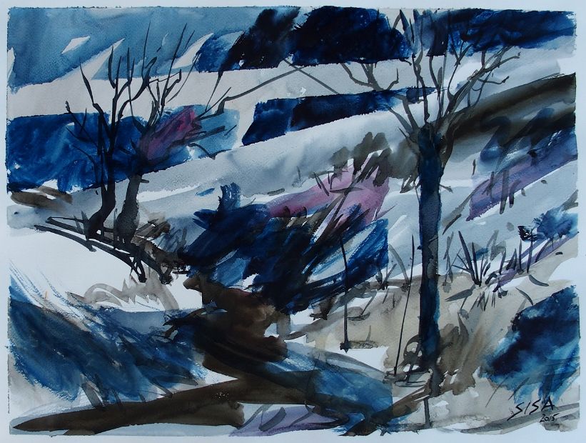 WINTERWEBEN, Aquarell, 50 x 64 cm